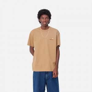 Beige Men Carhartt American Script T-Shirt | EGN-589306