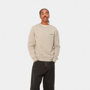 Beige Men Carhartt Script Embroidery Sweatshirt | NVT-137802