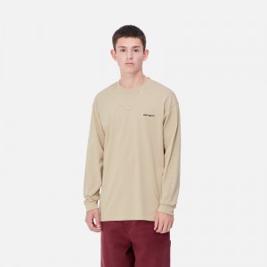 Beige Men Carhartt Script Embroidery T-Shirt | NQO-780256