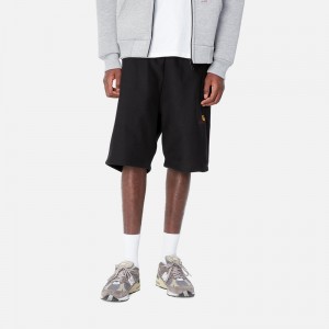 Black Men Carhartt American Script Shorts | QAH-842169