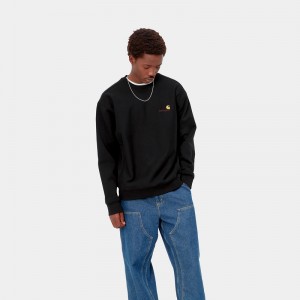 Black Men Carhartt American Script Sweatshirt | FVW-576148