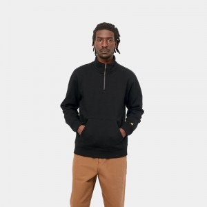 Black Men Carhartt Chase Neck Zip Sweatshirt | PRM-216947