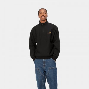 Black Men Carhartt Half Zip American Script Sweatshirt | QYD-130276