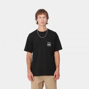 Black Men Carhartt Heart Train Pocket T-Shirt | EYK-089457