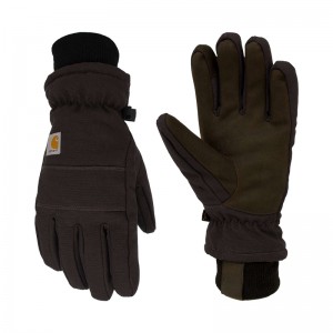 Black Men Carhartt Insulated Duck/Synthetic Leather Knit Cuff Gloves | KVL-943065