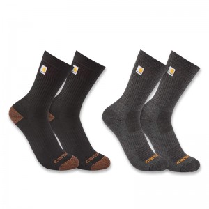 Black Men Carhartt Midweight Logo Crew 2 Pack Socks | WBZ-627148