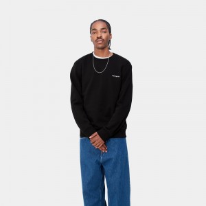 Black Men Carhartt Script Embroidery Sweatshirt | GSK-854639