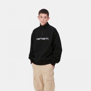 Black Men Carhartt Script Half Zip Sweatshirt | MEO-537608