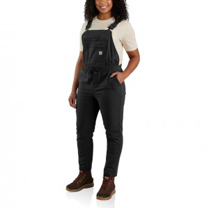 Black Women Carhartt Force® Relaxed Fit Ripstop Bib Overalls | DUJ-639158