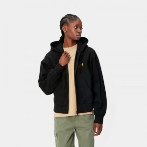 Black Women Carhartt Hooded American Script Jackets | VJC-623917