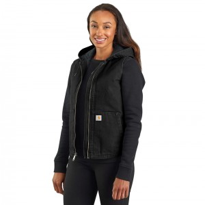 Black Women Carhartt Hooded Vest | GAT-637059