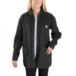 Black Women Carhartt Loose Fit Brushed Fleece Shirt Jackets | FCS-408576