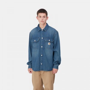 Blue Men Carhartt Harvey Shirt Jackets | XWR-023861