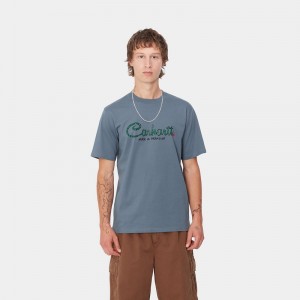 Blue Men Carhartt Paradise Script T-Shirt | ZGD-397014