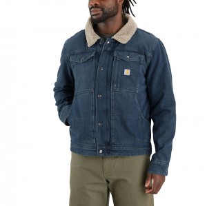 Blue Men Carhartt Relaxed Fit Denim Sherpa-Lined Jackets | ZGX-502386