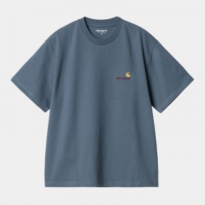 Blue Women Carhartt American Script T-Shirt | LUJ-047926