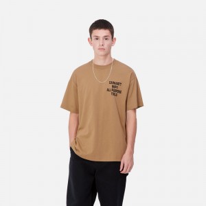 Brown Men Carhartt Cross Screw T-Shirt | KFY-402736