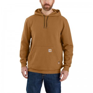 Brown Men Carhartt Flame-Resistant Force® Loose Fit Midweight Hooded Sweatshirt | MEO-054672