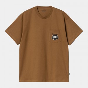 Brown Men Carhartt Heart Train Pocket T-Shirt | WUX-958421