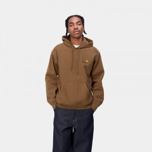 Brown Men Carhartt Hooded American Script Hoodie | EZB-621594