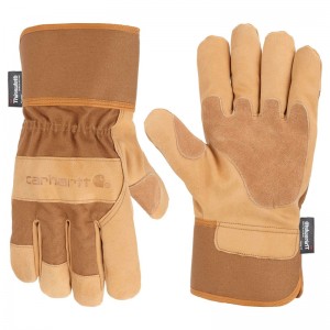 Brown Men Carhartt Insulated Grain Leather Safety Cuff Work Gloves | DZE-032978