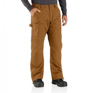 Brown Men Carhartt Loose Fit Washed Duck Insulated Pants | QBA-398574