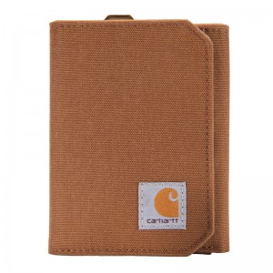 Brown Men Carhartt Nylon Duck Trifold Wallets | PQX-239540