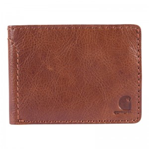 Brown Men Carhartt Patina Leather Bifold Wallets | OCL-968203