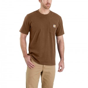 Brown Men Carhartt Relaxed Fit Heavyweight Short-Sleeve Pocket T-Shirt | FIN-723906