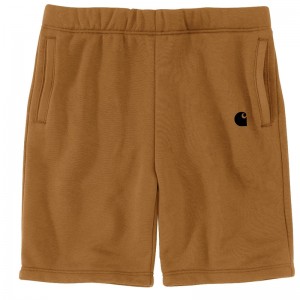 Brown Men Carhartt Relaxed Fit Midweight Fleece Shorts | GIP-490582