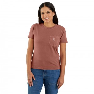 Brown Women Carhartt Re-Engineered Relaxed Fit Midweight-Sleeve Garment Dye Pocket T-Shirt | VWX-469183