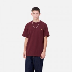 Burgundy Men Carhartt American Script T-Shirt | LPX-935417