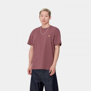 Burgundy Men Carhartt Chase T-Shirt | YFI-026594