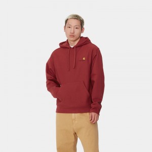 Burgundy Men Carhartt Hooded American Script Hoodie | WYN-641392