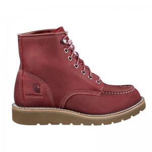 Burgundy Women Carhartt Lightweight 6" Moc Toe Wedge Boots | GZC-689123