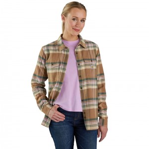 Copper Brown Women Carhartt TENCEL™ Fiber Series Relaxed Fit Long-Sleeve Flannel Shirts | PCM-358692