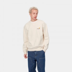 Cream Men Carhartt American Script Sweatshirt | JRT-716489