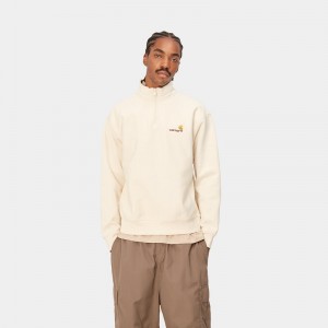 Cream Men Carhartt Half Zip American Script Sweatshirt | KNY-178302