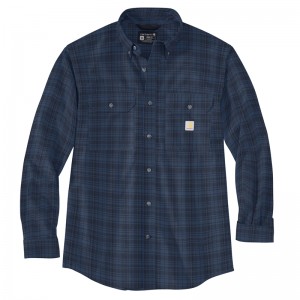 Dark Blue Men Carhartt Loose Fit Midweight Chambray Long-Sleeve Plaid Shirts | DTX-896713