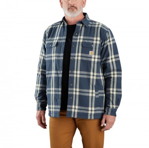 Dark Blue Men Carhartt Relaxed Fit Flannel Sherpa-Lined Shirt Jackets | BRE-587624