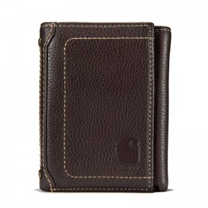 Dark Brown Men Carhartt Milled Pebble Trifold Wallets | TRB-265049