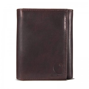 Dark Brown Men Carhartt Oil Tan Trifold Wallets | AXI-419860