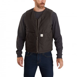 Dark Brown Men Carhartt Relaxed Fit Washed Duck Sherpa-Lined Vest | VUK-350124