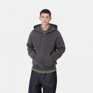 Dark Grey Men Carhartt Hooded Duster Script Jackets | AZN-650742