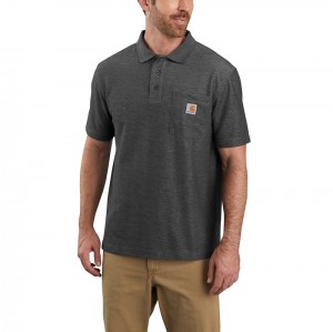 Dark Grey Men Carhartt Loose Fit Midweight-Sleeve Pocket Polo Shirts | WMI-489712