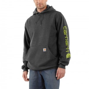 Dark Grey Men Carhartt Loose Fit Midweight Logo Sleeve Graphic Hoodie | QDX-280615