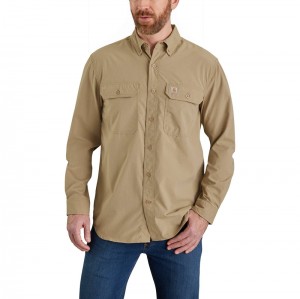 Dark Khaki Men Carhartt Force® Relaxed Fit Lightweight Long- Sleeve Shirts | AYK-845310