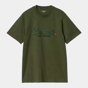 Green Men Carhartt Paradise Script T-Shirt | DJW-631409