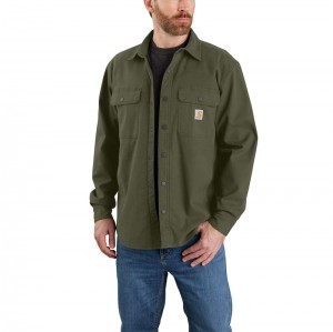 Green Men Carhartt Rugged Flex® Relaxed Fit Canvas Fleece-Lined Shirt Jackets | CZK-852309