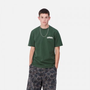 Green Men Carhartt University Script T-Shirt | FUA-862539